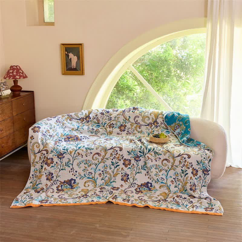 Wendbare Baumwoll-Musselin-Decke mit Blumenmuster - image 3