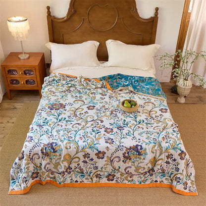 Wendbare Baumwoll-Musselin-Decke mit Blumenmuster - image 1