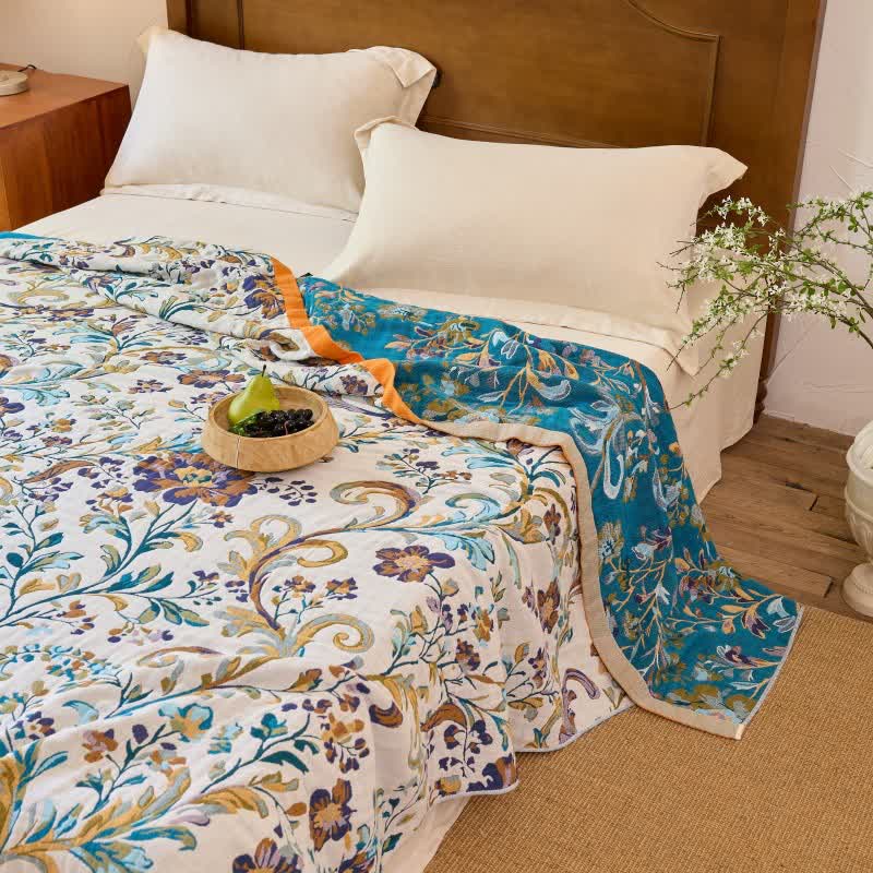 Wendbare Baumwoll-Musselin-Decke mit Blumenmuster - image 4