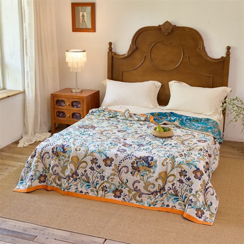 Wendbare Baumwoll-Musselin-Decke mit Blumenmuster - image 2