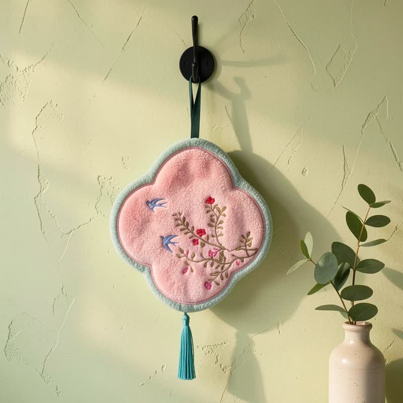 Handtuch aus Korallenvlies mit Vogel- und Blumenmuster - Hellrosa - 9'' × 9'' - 1 Stück - image 2