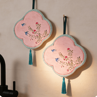 Handtuch aus Korallenvlies mit Vogel- und Blumenmuster - Hellrosa - 9'' × 9'' - 2 Stück - image 0