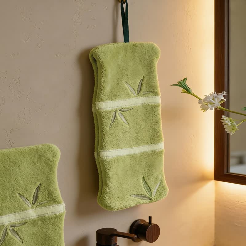 Handtuch aus Bambusblatt-Korallenvlies - Olivgrün - 6'' × 13'' - 1 Stück - image 3