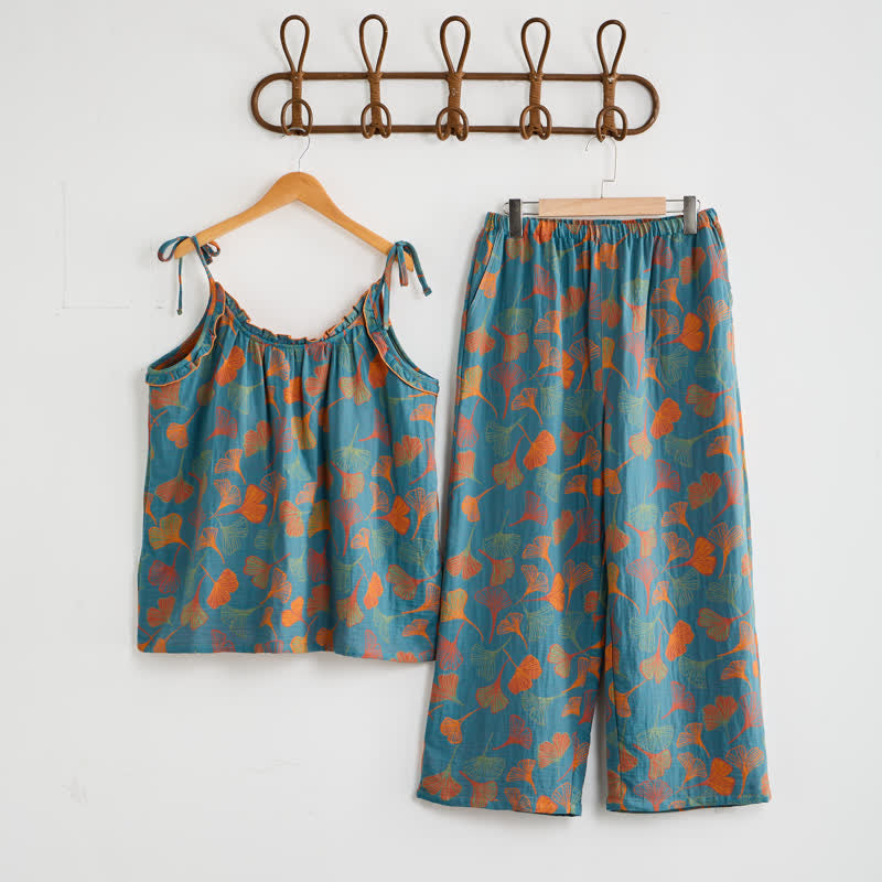 Ginkgo Pyjama-Set mit Camisole-Top und Hose - Blau & Orange - XL - image 0