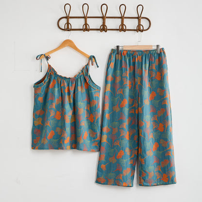 Ginkgo Pyjama-Set mit Camisole-Top und Hose - Blau & Orange - XL - image 0