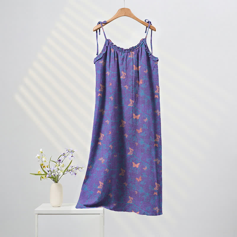 Maxikleid mit Schmetterlingsmuster und Bindebändern - Lila & Rosa - XL - image 0