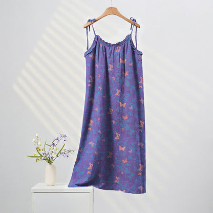 Maxikleid mit Schmetterlingsmuster und Bindebändern - Lila & Rosa - XL - image 0