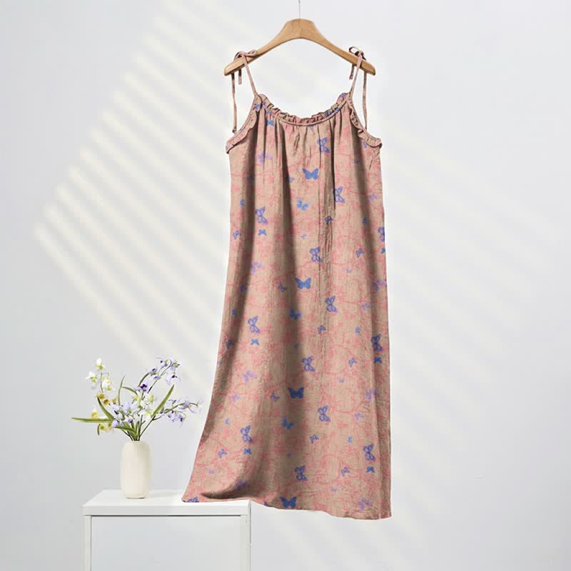 Maxikleid mit Schmetterlingsmuster und Bindebändern - Rosa & Lila - XL - image 4