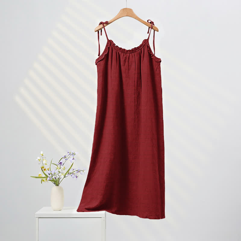 Sonnengewaschenes, einfarbiges Loungekleid mit Bindebändern - Rot - XL - image 12