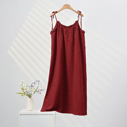 Sonnengewaschenes, einfarbiges Loungekleid mit Bindebändern - Rot - XL - image 12