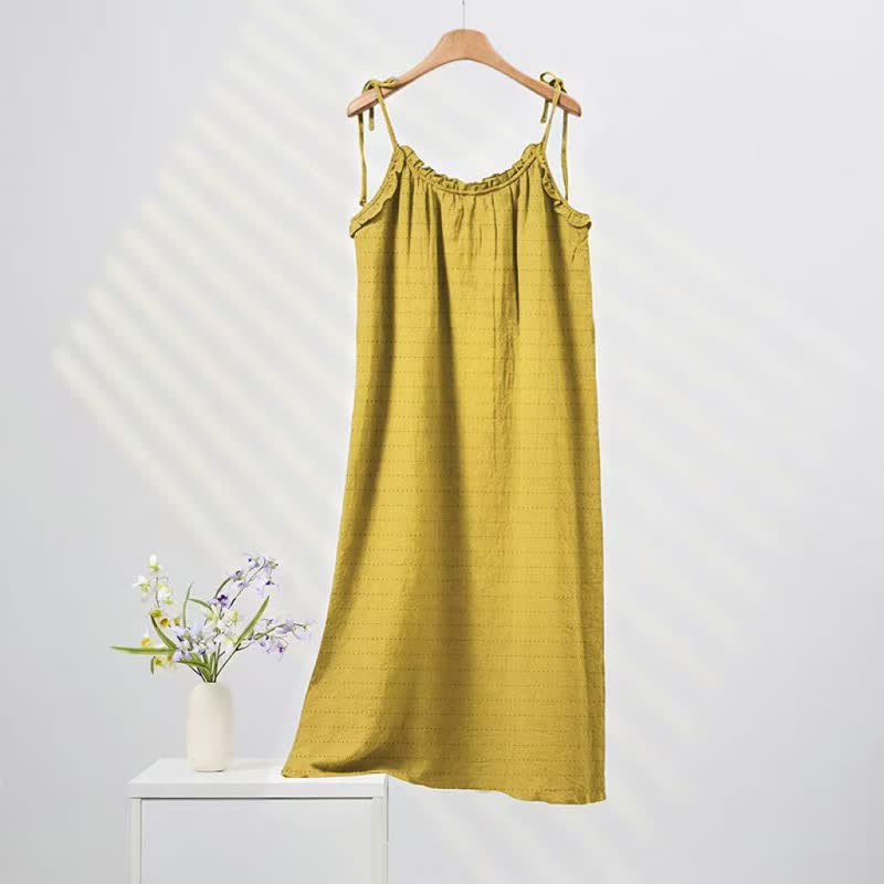 Sonnengewaschenes, einfarbiges Loungekleid mit Bindebändern - Gelb - XL - image 4