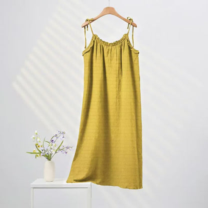 Sonnengewaschenes, einfarbiges Loungekleid mit Bindebändern - Gelb - XL - image 4