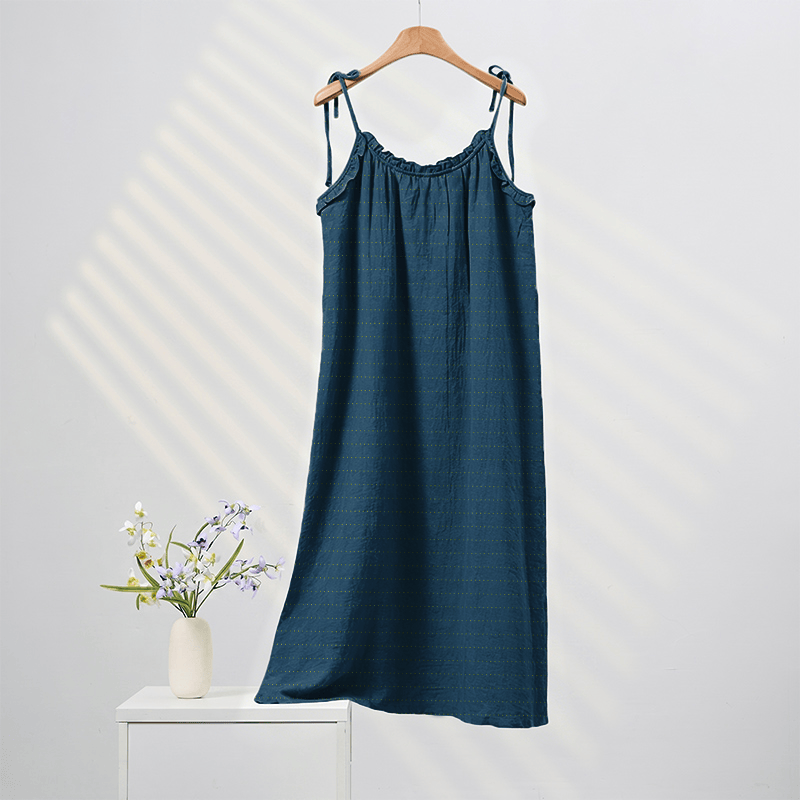 Sonnengewaschenes, einfarbiges Loungekleid mit Bindebändern - Blau - XL - image 8