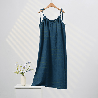 Sonnengewaschenes, einfarbiges Loungekleid mit Bindebändern - Blau - XL - image 8