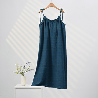 Sonnengewaschenes, einfarbiges Loungekleid mit Bindebändern - Blau - XL - image 0