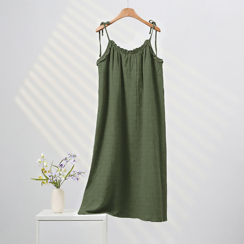 Sonnengewaschenes, einfarbiges Loungekleid mit Bindebändern - Dunkelgrün - XL - image 16