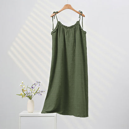 Sonnengewaschenes, einfarbiges Loungekleid mit Bindebändern - Dunkelgrün - XL - image 16