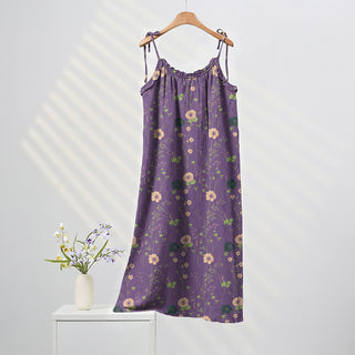 Boho-Maxikleid mit Wildblumenmuster und Bindebändern - Lila & Grün - XL - image 0