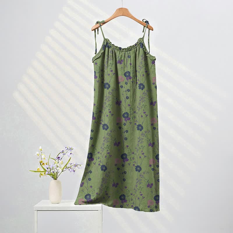 Boho-Maxikleid mit Wildblumenmuster und Bindebändern - Grün & Lila - XL - image 4
