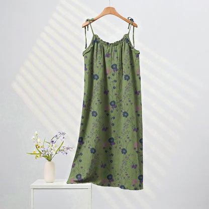 Boho-Maxikleid mit Wildblumenmuster und Bindebändern - Grün & Lila - XL - image 4