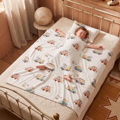 Sommer-Babydecke aus Baumwollgaze mit Busmotiv - Weiß - Gepolstert - Zwillinge - image 0