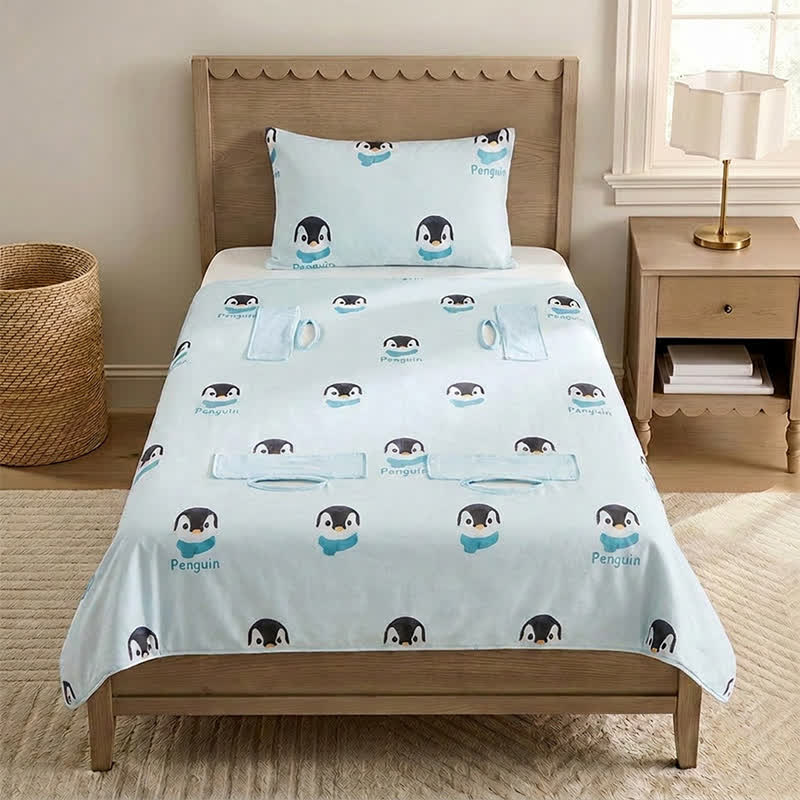 Babydecke „Pinguin-Traum“ aus Baumwollgaze - Blau - Gepolstert - Zwillinge - image 0