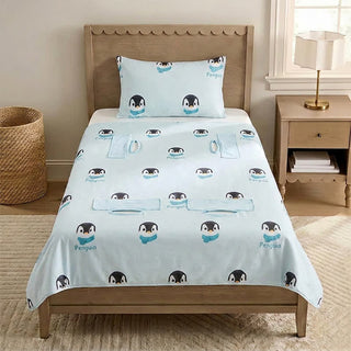 Babydecke aus Baumwollgaze mit dem Pinguin-Traum - Blau - Gepolstert - Zwillinge - image 0