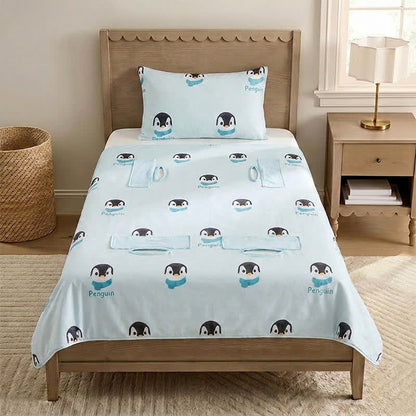 Babydecke „Pinguin-Traum“ aus Baumwollgaze - Blau - Gepolstert - Zwillinge - image 0