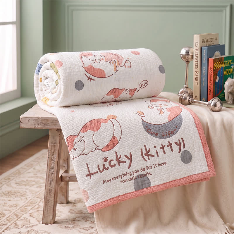 Lucky Kitty Lyocell Steppdecke für Babys - Weiß & Rosa - Zwillinge - image 0