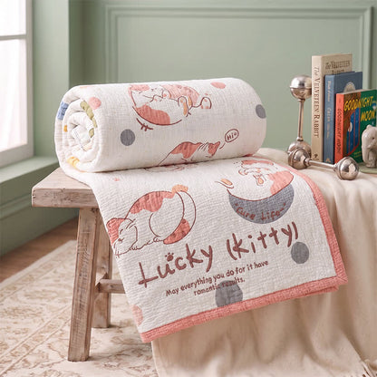 Lucky Kitty Lyocell Steppdecke für Babys - Weiß & Rosa - Zwillinge - image 0