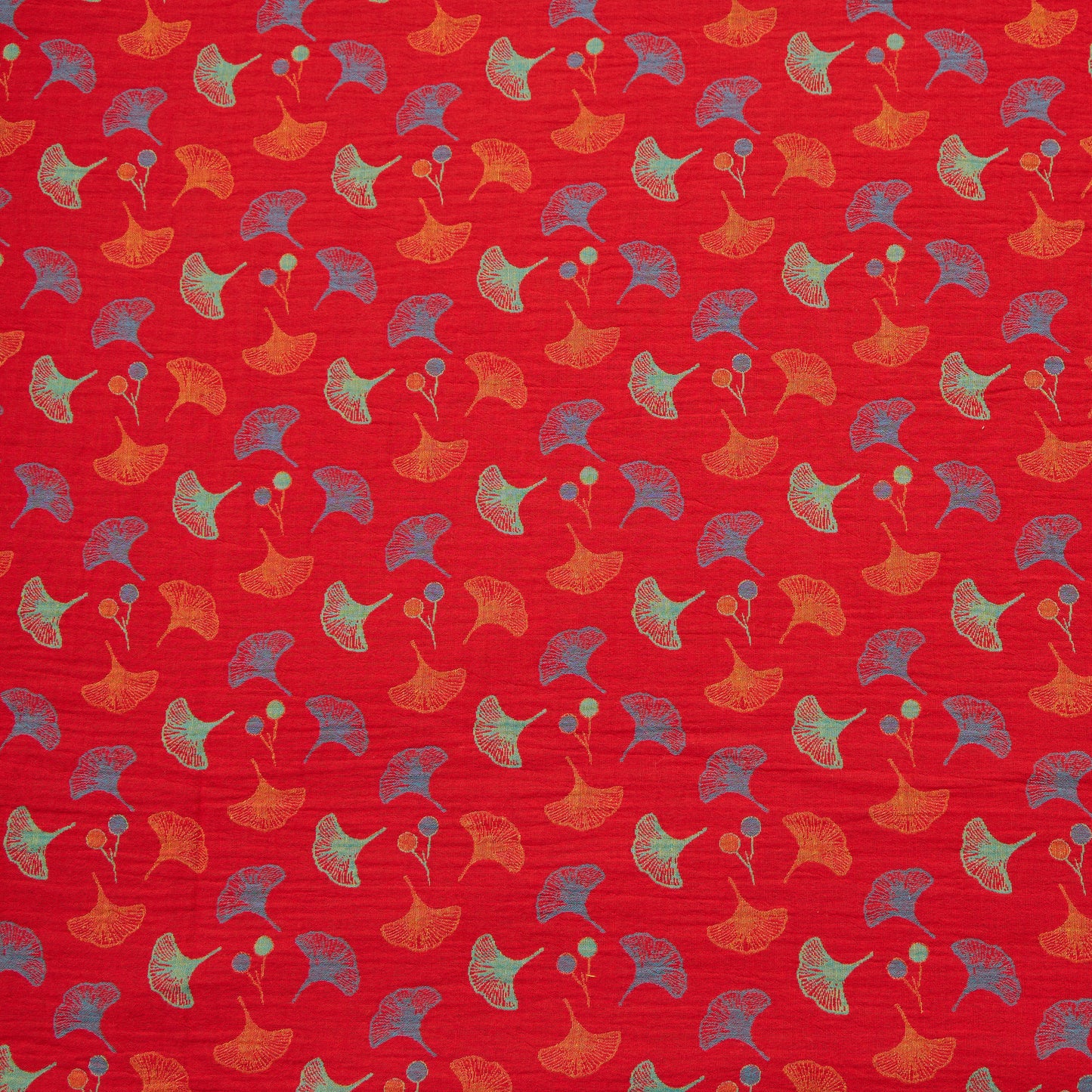 Ginkgoblatt-Baumwoll-Jacquard-Stoff - Rot - Meter - 5M - image 0