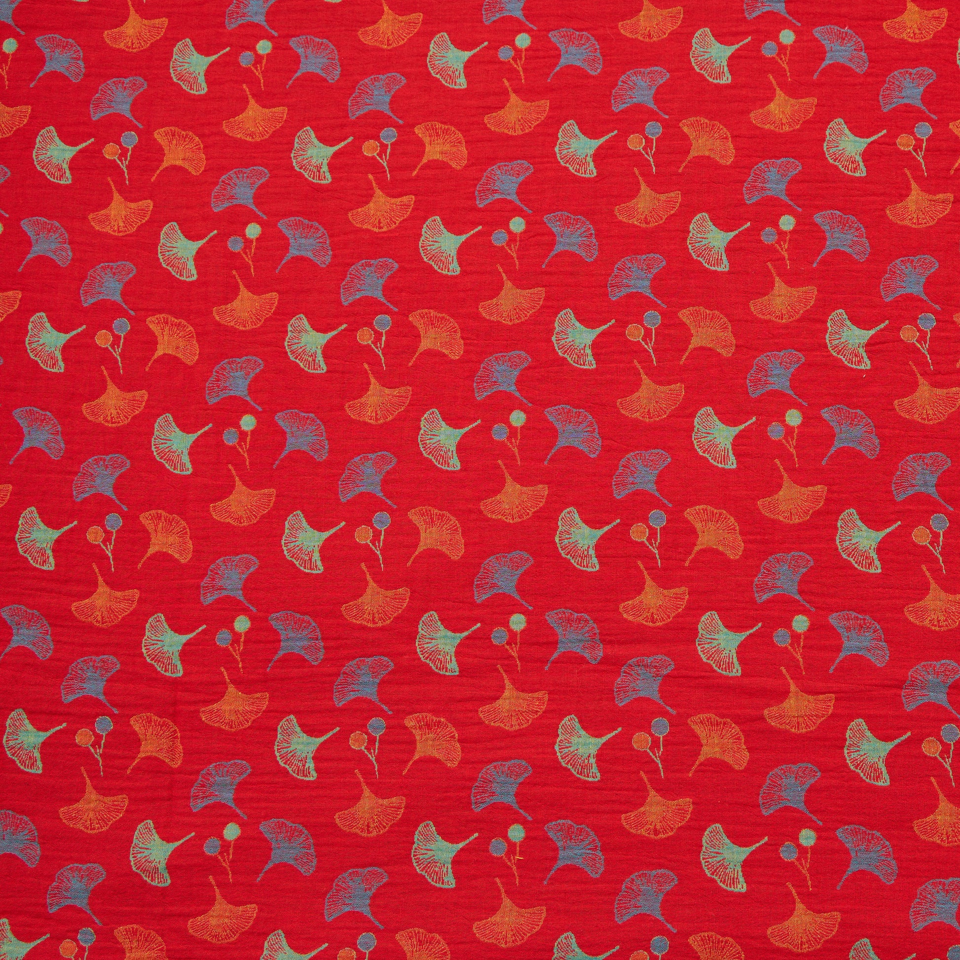 Ginkgoblatt-Baumwoll-Jacquard-Stoff - Rot - Meter - 5M - image 0