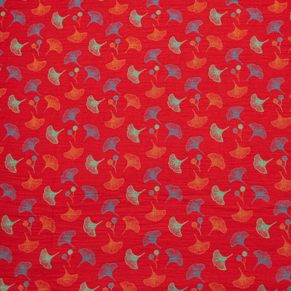 Ginkgoblatt-Baumwoll-Jacquard-Stoff - Rot - Meter - 5M - image 0