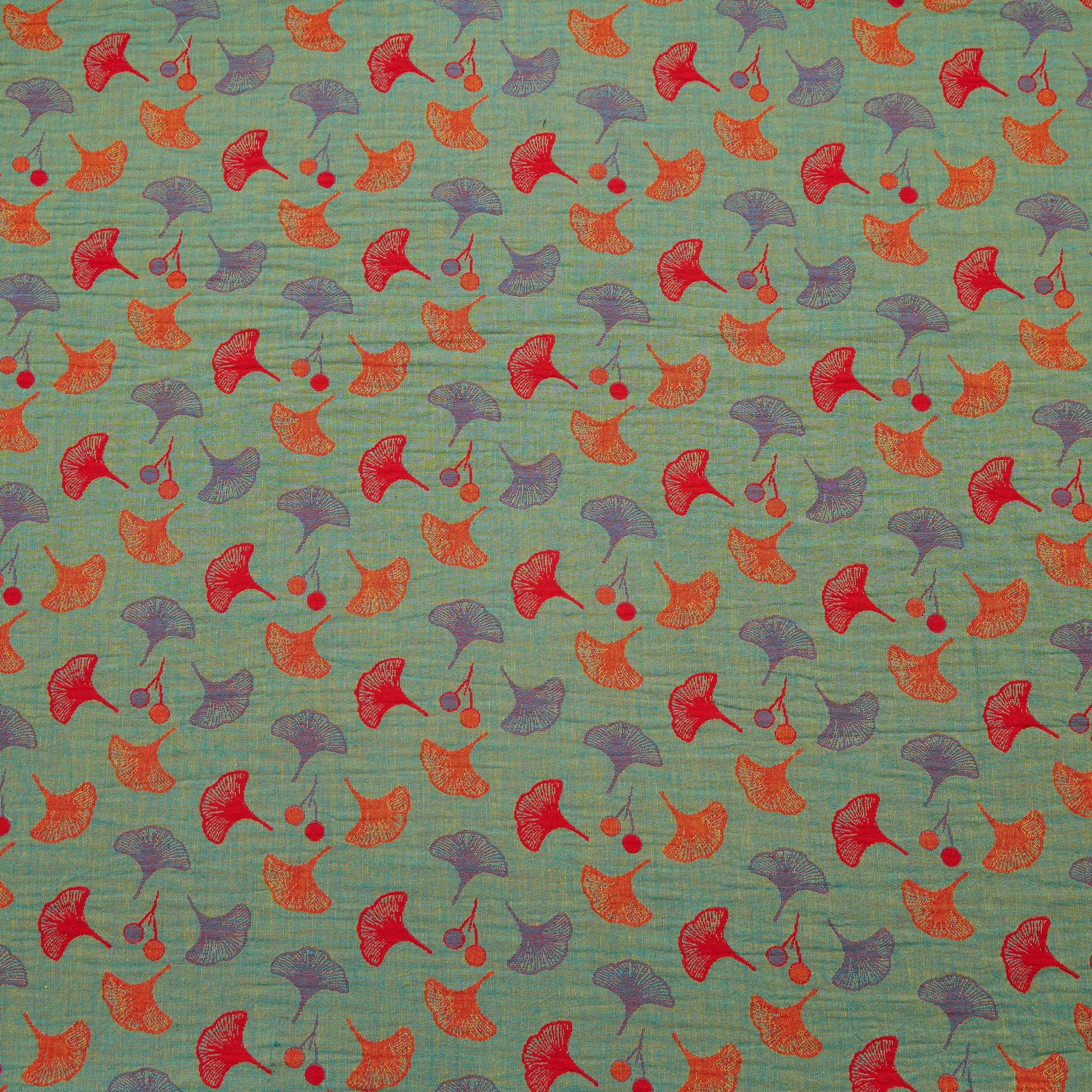 Ginkgoblatt-Baumwoll-Jacquard-Stoff - Grün - Meter - 5M - image 5