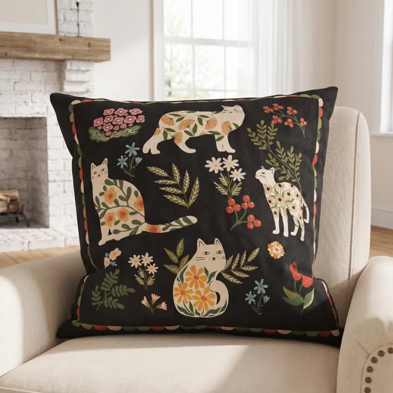 Samtkissen „Mitternachtskatzengarten“ - Schwarz - 50cm x 50cm × 50cm x 50cm - Cover + Einleger - image 3
