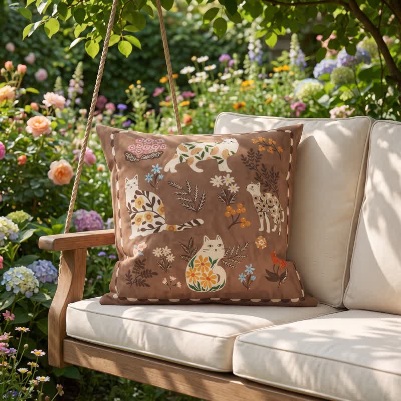 Samtkissen „Mitternachtskatzengarten“ - Kaffee - 50cm x 50cm × 50cm x 50cm - Cover + Einleger - image 1