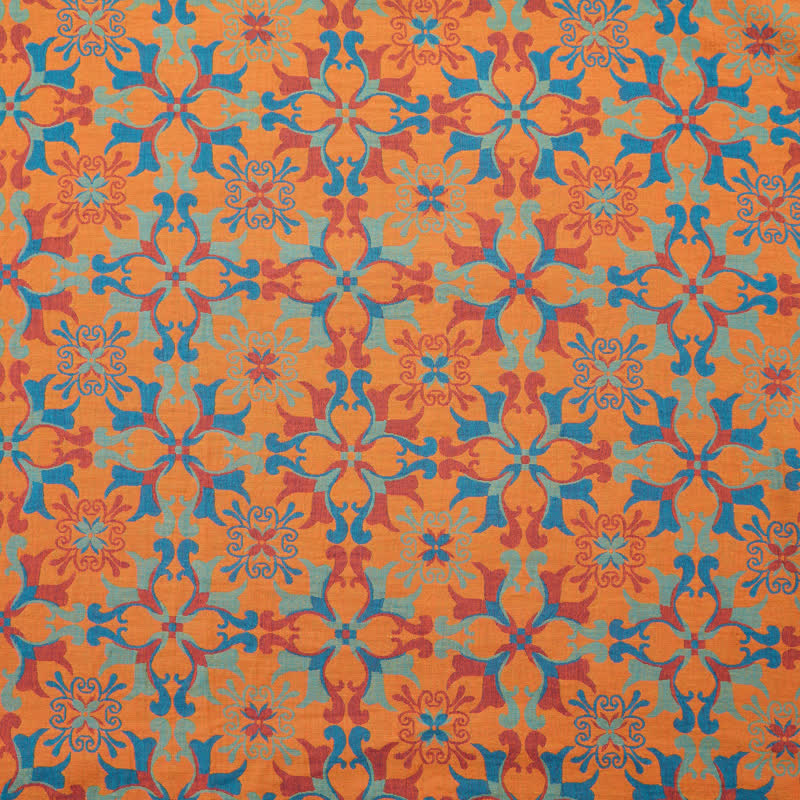 Baumwoll-Jacquardstoff mit floralem Medaillonmuster - Orange - Meter - 5M - image 5