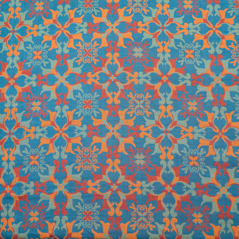 Baumwoll-Jacquardstoff mit floralem Medaillonmuster - Blau - Meter - 5M - image 0