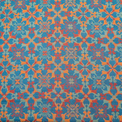 Baumwoll-Jacquardstoff mit floralem Medaillonmuster - Blau - Meter - 5M - image 0