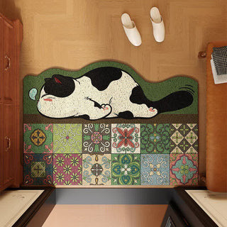 Eingangsbereich-Teppich mit schlafender Katze und Muschelkantenmuster - Olivgrün - 32" × 120cm - image 0