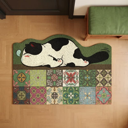 Eingangsbereich-Teppich mit schlafender Katze und Muschelkantenmuster - image 2