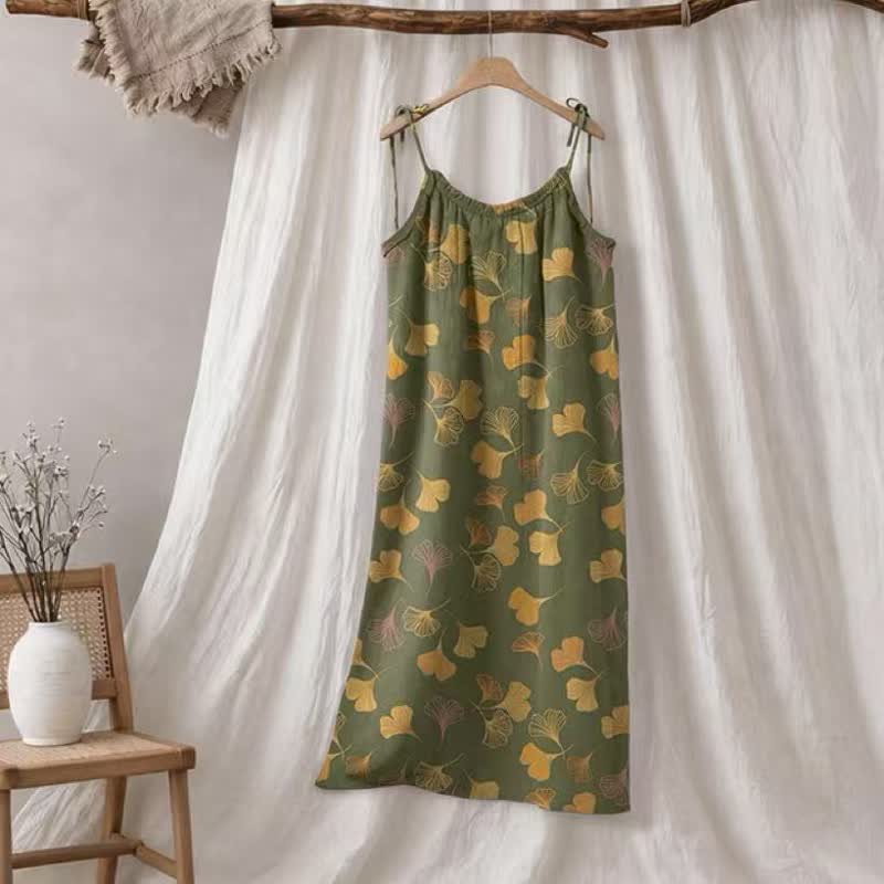 Ginkgo Leaf Tie Strap Lounge Midi Dress - Grün & Gelb - XL - image 45