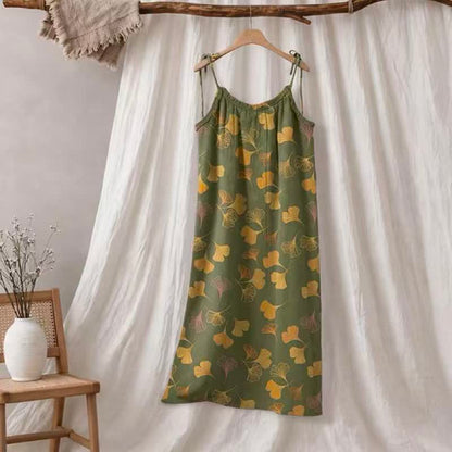 Ginkgo Leaf Tie Strap Lounge Midi Dress - Grün & Gelb - XL - image 45