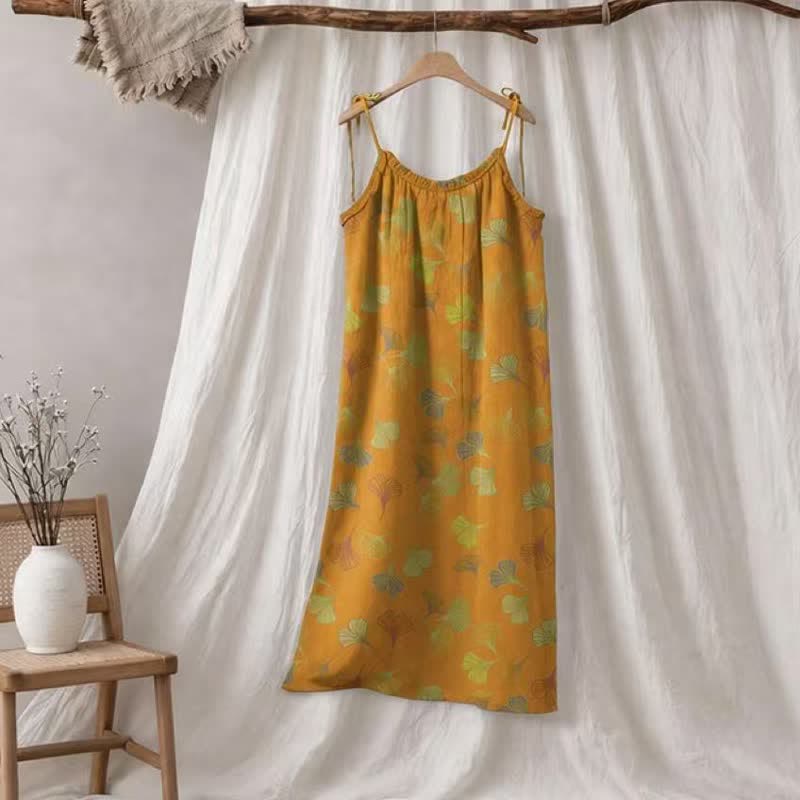 Ginkgo Leaf Tie Strap Lounge Midi Dress - Gelb & Grün - XL - image 55