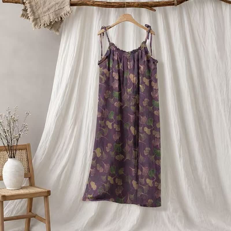 Ginkgo Leaf Tie Strap Lounge Midi Dress - Lila & Grün - XL - image 55