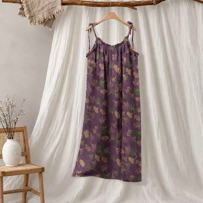 Ginkgo Leaf Tie Strap Lounge Midi Dress - Lila & Grün - XL - image 55