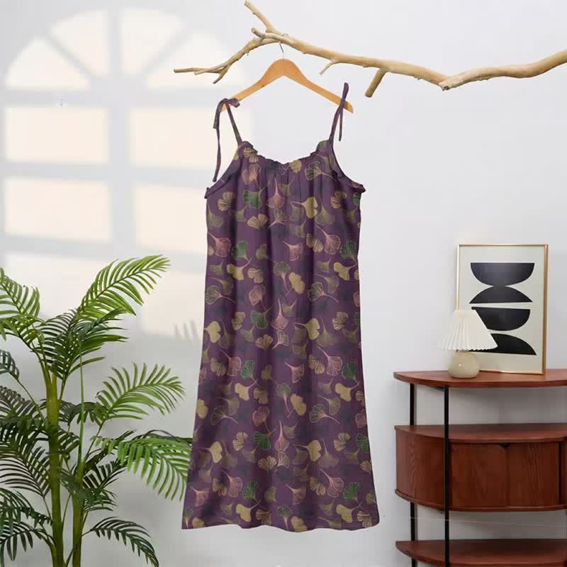 Ginkgo Leaf Tie Strap Lounge Midi Dress - image 71