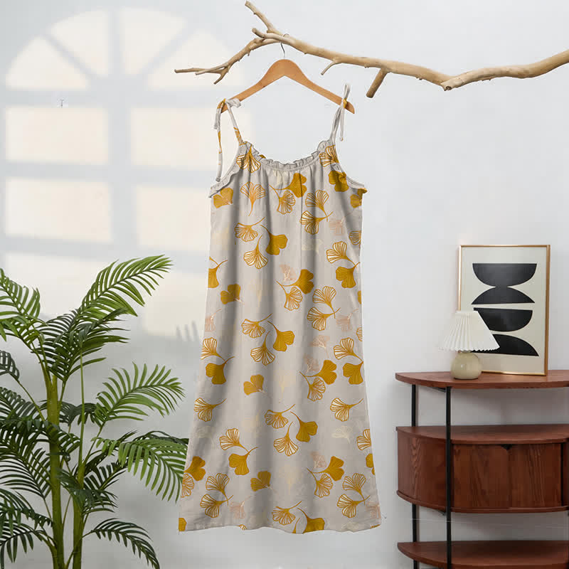 Ginkgo Leaf Tie Strap Lounge Midi Dress - image 81