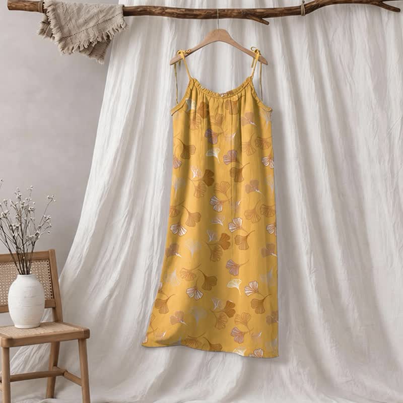 Ginkgo Leaf Tie Strap Lounge Midi Dress - Orange & Hellgrau - XL - image 60