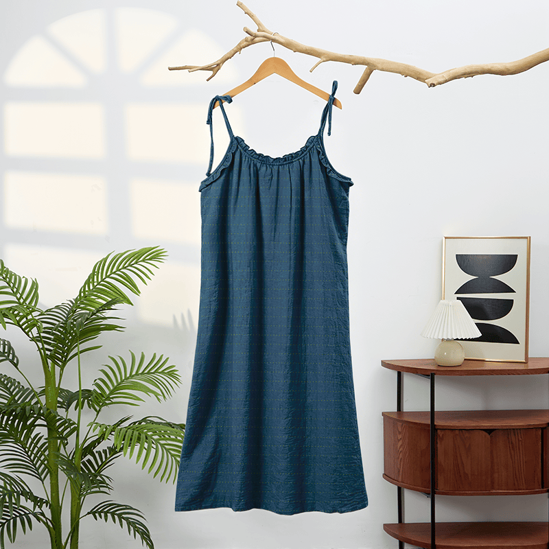 Sonnengewaschenes, einfarbiges Loungekleid mit Bindebändern - image 9